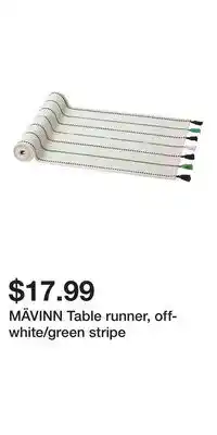 IKEA MÄVINN Table runner, off-white/green stripe offer