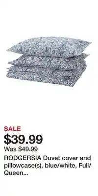IKEA RODGERSIA Duvet cover and pillowcase(s), blue/white, Full/Queen (Double/Queen) offer
