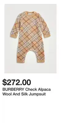 Holt Renfrew BURBERRY Check Alpaca Wool And Silk Jumpsuit offer