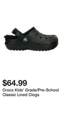 Sport Chek Crocs Kids' Grade/Pre-School Classic Lined Clogs offer