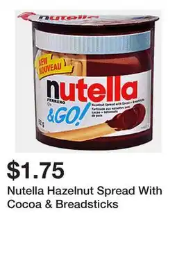 Dollarama Nutella Hazelnut Spread With Cocoa & Breadsticks offer