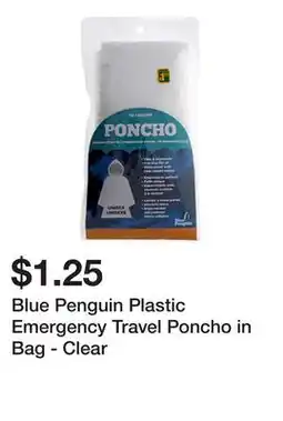 Dollarama Blue Penguin Plastic Emergency Travel Poncho in Bag - Clear offer