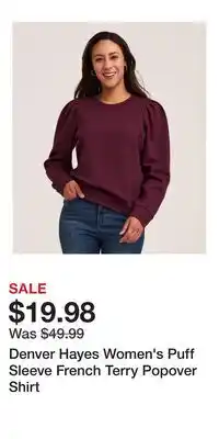 Mark's Denver Hayes Women's Puff Sleeve French Terry Popover Shirt offer