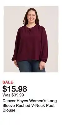 Mark's Denver Hayes Women's Long Sleeve Ruched V-Neck Poet Blouse offer