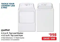 Visions Electronics Moffat 4.4 cu.ft. Top Load Washer + 6.2 cu.ft. Top Load Dryer offer