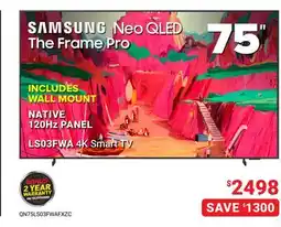 Visions Electronics SAMSUNG 75 NATIVE 120Hz PANEL LS03FWA 4K Smart TV offer