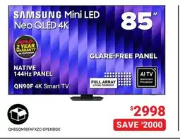 Visions Electronics SAMSUNG 85 Mini LED NATIVE 144Hz PANEL QN90F 4K Smart TV offer
