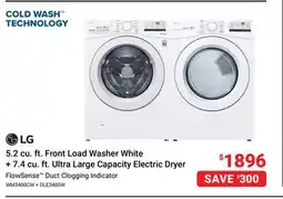 Visions Electronics LG 5.2 cu. ft. Front Load Washer White + 7.4 cu. ft. Ultra Large Capacity Electric Dryer offer