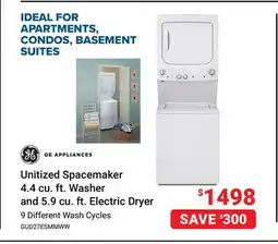 Visions Electronics GE Appliances Unitized Spacemaker 4.4 cu. ft. Washer and 5.9 cu. ft. Electric Dryer offer