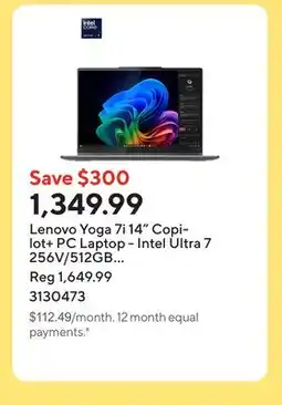 Staples Lenovo Yoga 7i 14 Copilot+ PC Laptop - Intel Ultra 7 256V/512GB SSD/16GB RAM/Windows 11 Home offer