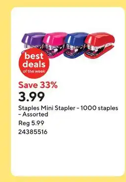 Staples Staples Mini Stapler - 1000 staples - Assorted offer
