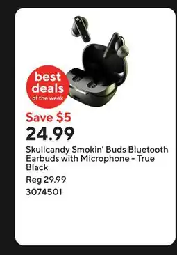 Staples Skullcandy Smokin' Buds Bluetooth Earbuds with Microphone - True Black offer