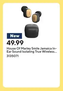 Staples House Of Marley Smile Jamaica In-Ear Sound Isolating True Wireless Earbuds - Black offer