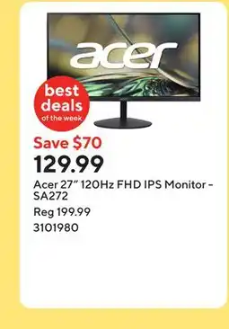 Staples Acer 27 120Hz FHD IPS Monitor - SA272 offer