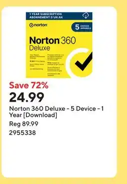 Staples Norton 360 Deluxe - 5 Device - 1 Year [Download] offer