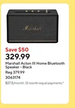 Staples Marshall Acton III Home Bluetooth Speaker - Black offer