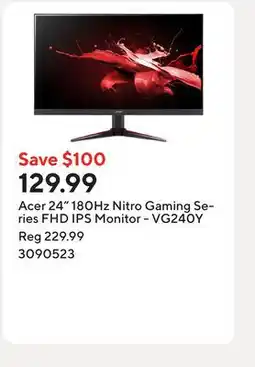 Staples Acer 24 180Hz Nitro Gaming Series FHD IPS Monitor - VG240Y offer