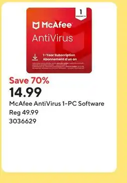 Staples McAfee AntiVirus 1-PC Software offer