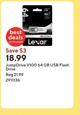 Staples JumpDrive V100 64 GB USB Flash Drive offer