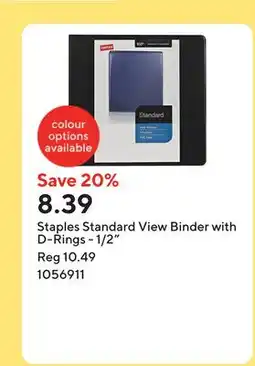 Staples Staples Standard View Binder with D-Rings - 1/2 offer