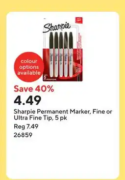 Staples Sharpie Permanent Marker, Fine or Ultra Fine Tip offer