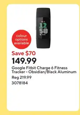 Staples Google Fitbit Charge 6 Fitness Tracker - Obsidian/Black Aluminum offer