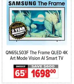 2001 Audio Video QN65LS03F SAMSUNG 65 The Frame QLED 4K Art Mode Vision AI Smart TV offer