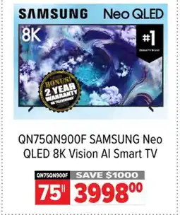2001 Audio Video QN75QN900F SAMSUNG Neo QLED 8K Vision AI Smart TV offer