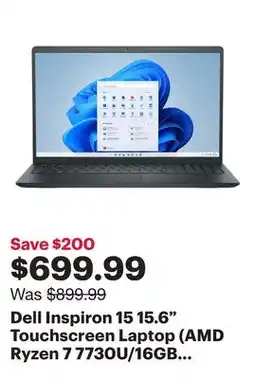 Best Buy Dell Inspiron 15 15.6 Touchscreen Laptop (AMD Ryzen 7 7730U/16GB RAM/512GB SSD/Windows 11) offer