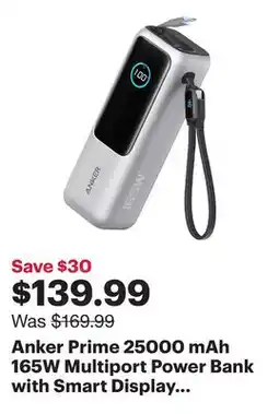 Best Buy Anker Prime 25000 mAh 165W Multiport Power Bank with Smart Display - Silver offer