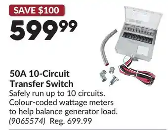 Princess Auto 50A 10-Circuit Transfer Switch offer