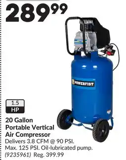 Princess Auto 20 Gallon Portable Vertical Air Compressor offer