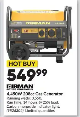 Princess Auto 4,450W 208cc Gas Generator offer