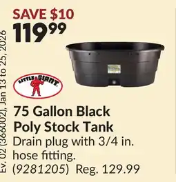 Princess Auto 75 Gallon Black Poly Stock Tank offer