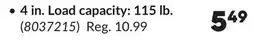 Princess Auto 4 in. Load capacity: 115 lb. General Duty Swivel Casters offer