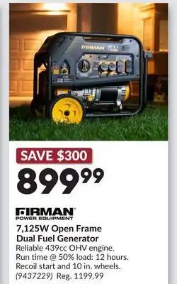 Princess Auto 7,125W Open Frame Dual Fuel Generator offer