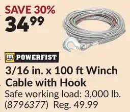 Princess Auto 3/16 in. x 100 ftWinch Cable with Hook offer