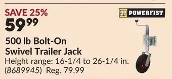 Princess Auto 500 lb Bolt-On Swivel Trailer Jack offer