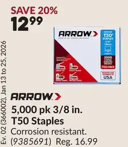 Princess Auto 5,000 pk 3/8 in. T50 Staples offer