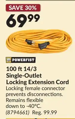 Princess Auto 100 ft14/3 Single-Outlet Locking Extension Cord offer