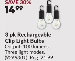 Princess Auto 3 pk Rechargeable Clip Light Bulbs offer