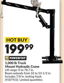 Princess Auto 1,000 lb Truck Mount Hydraulic Crane offer