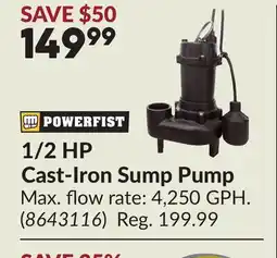 Princess Auto 1/2 HP Cast-Iron Sump Pump offer