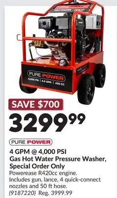 Princess Auto 4 GPM @ 4,000 PSI Gas Hot Water Pressure Washer, Special Order Only offer