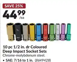 Princess Auto SAE: 7/16 to 1 in. 10 pc 1/2 in. dr Coloured Deep Impact Socket Sets offer