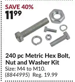 Princess Auto 240 pc Metric Hex Bolt, Nut and Washer Kit offer