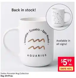 Kitchen Stuff Plus Zodiac Porcelain Mug Collection offer