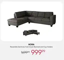 Meubles RD Nora - Reversible Sectional with a Drop-Down Backrest and Cup Holders offer