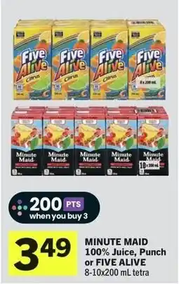 IGA Minute maid 100% juice, punch or five alive offer