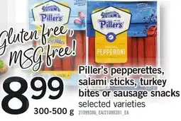 Loblaws Piller's pepperettes, salami sticks, turkey bites or sausage snacks offer
